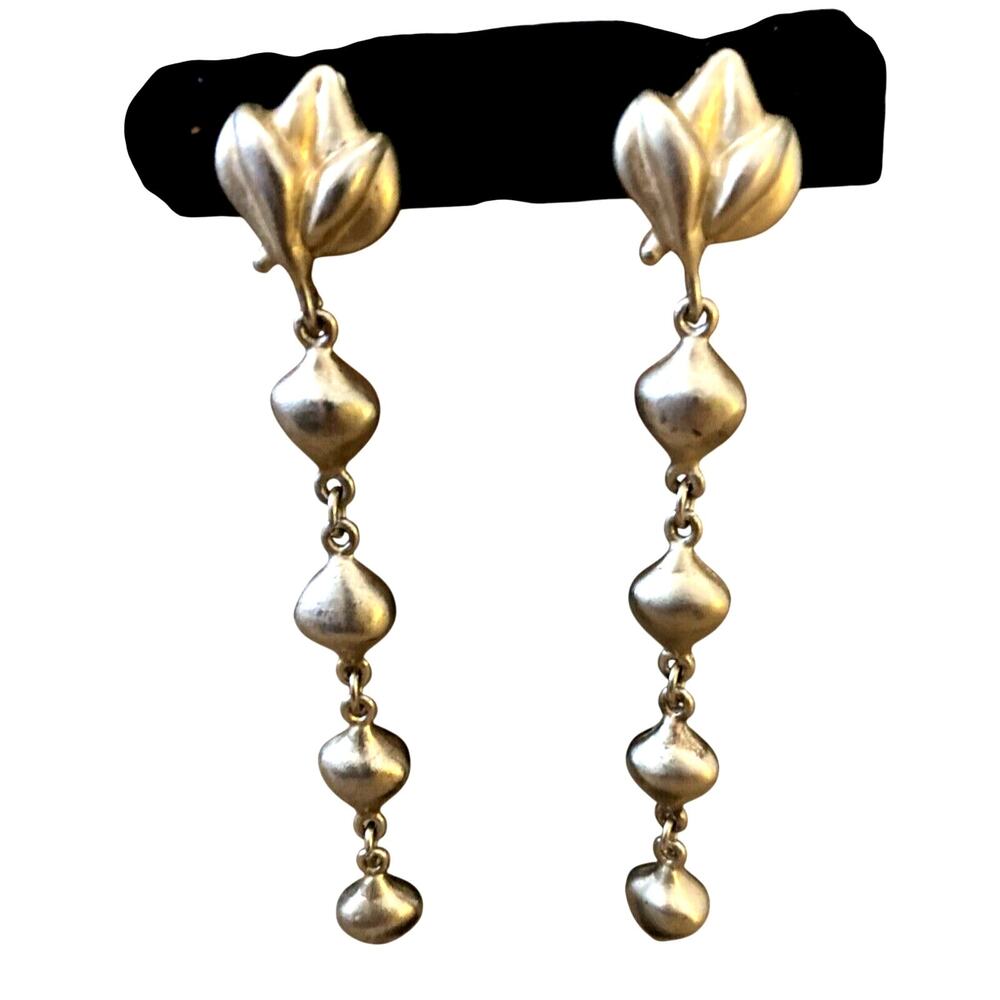 80s Erwin Pearl Heavy Brushed Gold Drop Clip Earrings